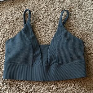 Women's Stone Blue Ribbed Sports Bra XS